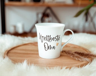 Weltbeste Oma Tasse aus Porzellan mit Echtgold veredelt // 340 ml // Geschenk für die Oma // Grandma