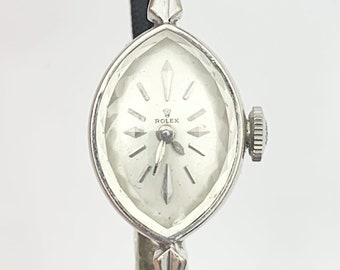Ladies Vintage 14k White Gold Genuine ROLEX 17 Jewel Wristwatch Works