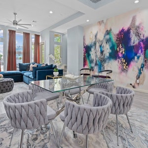 Black Pearl Removable Wall Mural 9&#39; tall x 10&#39; wide, Purple Wallpaper, Purple and Gold Abstract Art, Purple Abstract, Vivian Ferne