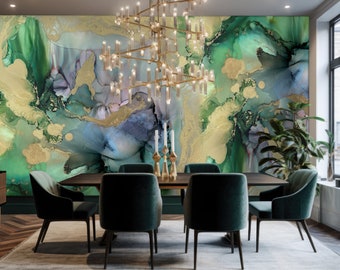 Gemstone Wallpaper Mural, Peel & Stick Wallpaper, Removable Wallpaper, Wall Mural, Self Adhesive Wallpaper, Green Wallpaper