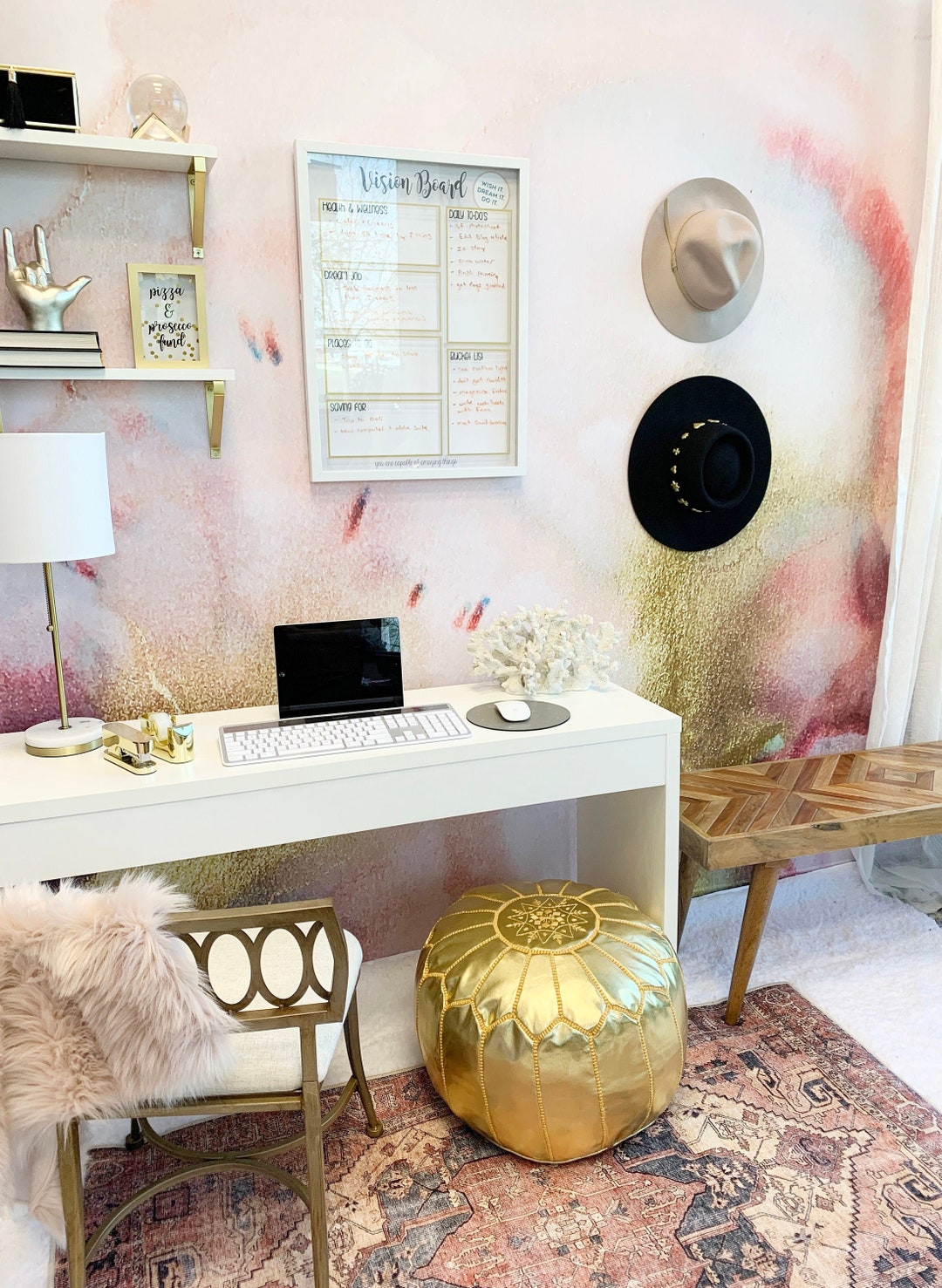 Blush Gold Removable Wall Mural 9' Tall X 10' Wide, Blush and Gold ...