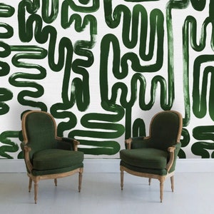 Emerald Green Brushstroke Wallpaper Mural, Green Wallpaper, Emerald Art, Abstract Green Art, Dark Green Decor, Vivian Ferne