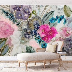 Wisteria Removable Wall Mural, Floral Wall Mural, Decal Wallpaper, Peel and Stick Wall Mural, Adhesive Wallpaper, Large Scale Wall Art