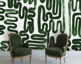 Emerald green Brushstroke Wallpaper Mural, Peel & Stick Wallpaper, Removable Wallpaper, Wall Mural, Self Adhesive Wallpaper, Green Wallpaper