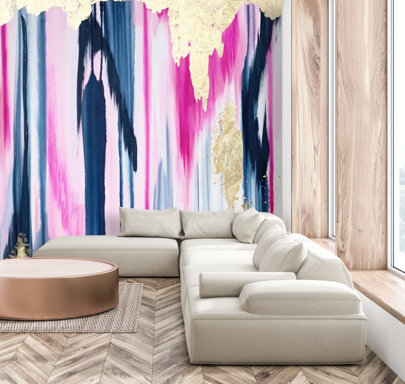 Plumeria Wall Mural large scale Pink and Navy Wallpaper Pink Etsy