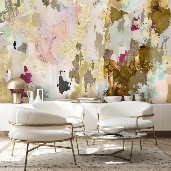 Cappuccino Wall Mural, Removable Wallpaper, Peel and Stick Wallpaper, Nursery Wall Mural, Wall Mural, Large Scale Abstract, Gold Wallpaper