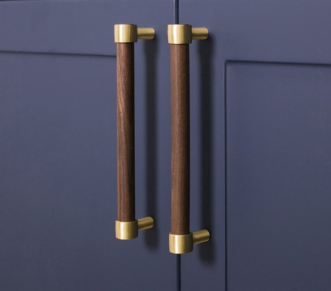 Brass Walnut Knob Drawer Pull Etsy