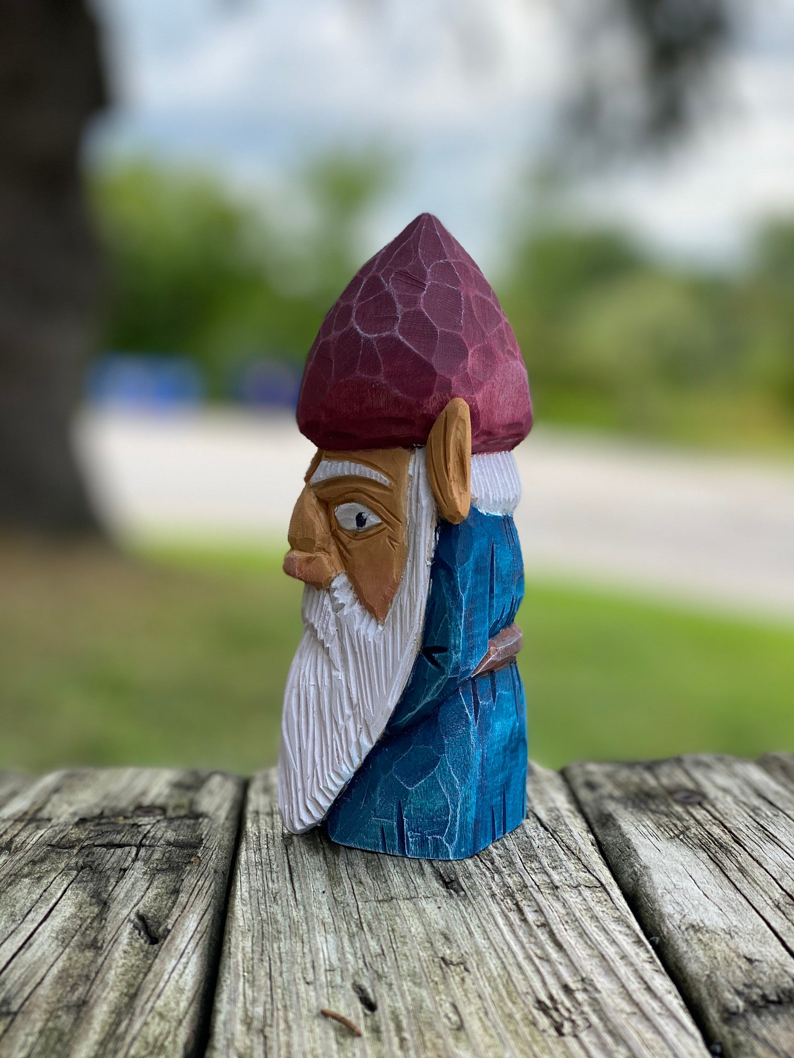 HandCarved Gnome Garden Gnome Wooden Gnome Etsy