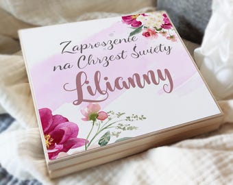 Baptism invitation, invitations for godmother, invitations baptism, wooden box invitations