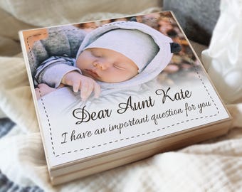 Request to be Godmother, invitations for godmother, invitations baptism, wooden box invitations