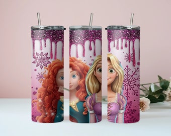 Rapunzel and Merida wrap tumbler design, Sublimation Designs Downloads, 20 oz Skinny Cartoon Sublimation Tumbler, Digital Download PNG,