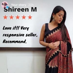 New Sindhu Jal Ajrakh, Modal Silk, Saree, Black & Red Handblock printed saree, Wedding, Brides Saree, Traditional Outfit, Summer Wedding