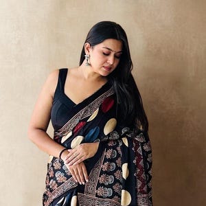 New Sindhu Jal Ajrakh, Designer Ajrakh Modal Silk Saree, Pure Modal Silk Ajrakh Hand block Printed Saree with Blouse piece