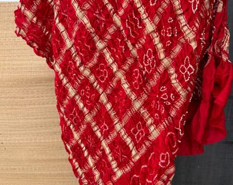 Red Bandhej Gaji SIlk Checks Dupatta, indian Wedding dupatta, Kutchi bandhej,Authentic dupatta,Tie and Dye Dupatta