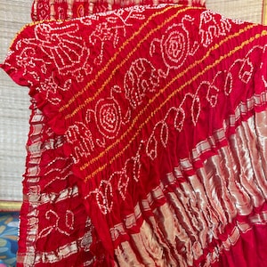 Bandhani saree. Indian Traditional Bandhej Gaji silk saree. Red garchoda saree ,Customized Dye available