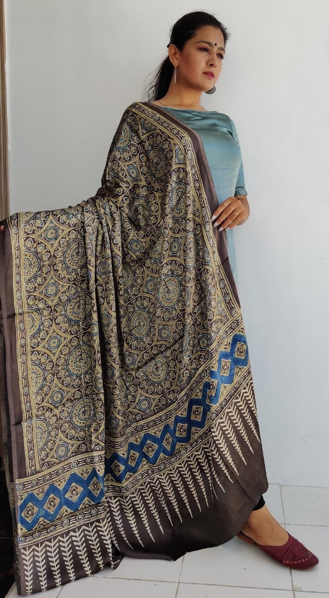 Ajrakh modal silk block print dupatta red ajrakh silk Etsy