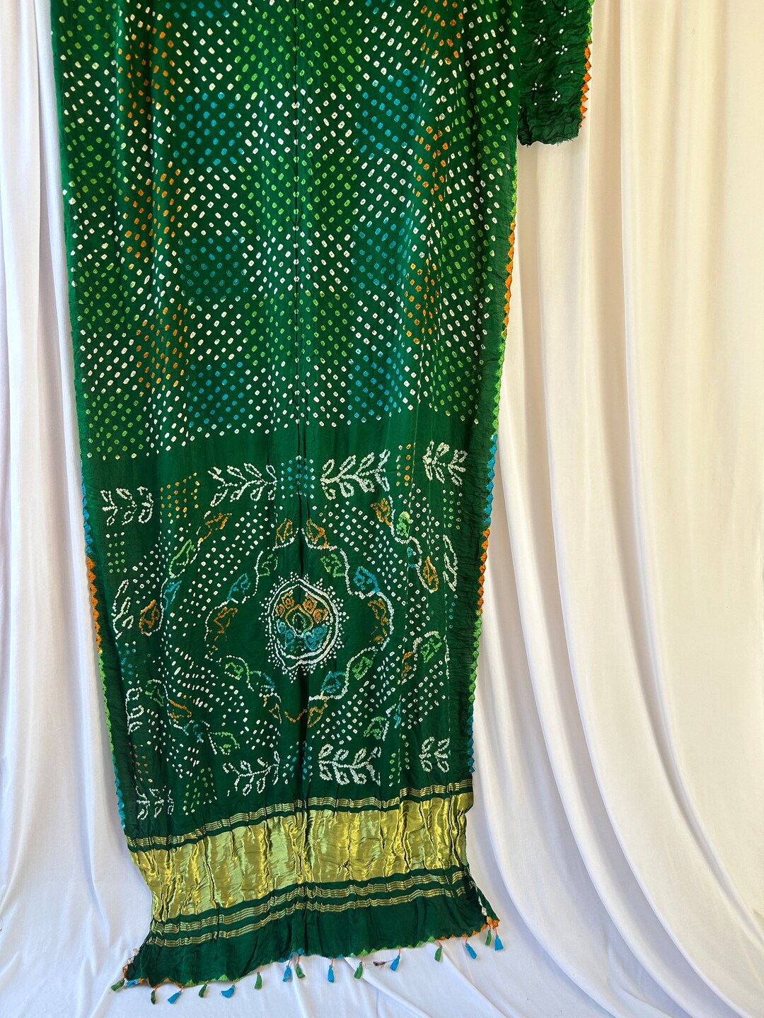 Traditional Green Embroidered Bandhej Designer Saree