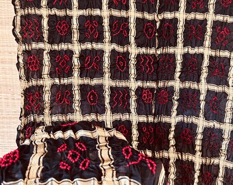 Black garchoda with red bandhej dots  Bandhani gaji silk dupatta