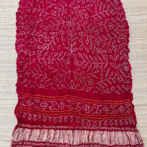 Reddish Maroon Bandhani Wedding Gaji Silk Dupatta, Kutchi Bandhani Design Wedding Scarf, Tie And Dye Dupatta, Bandhej Gaji Silk Dupatta