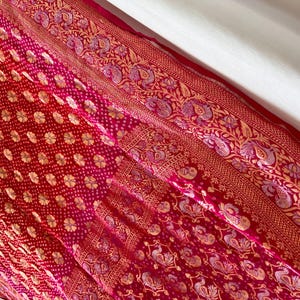 Handcrafted Banarasi Georgette meenakari Dupatta |Ombre Rani to Red color Bandhani Dupatta |wedding dupatta | Gift for mom|Bollywood duppata