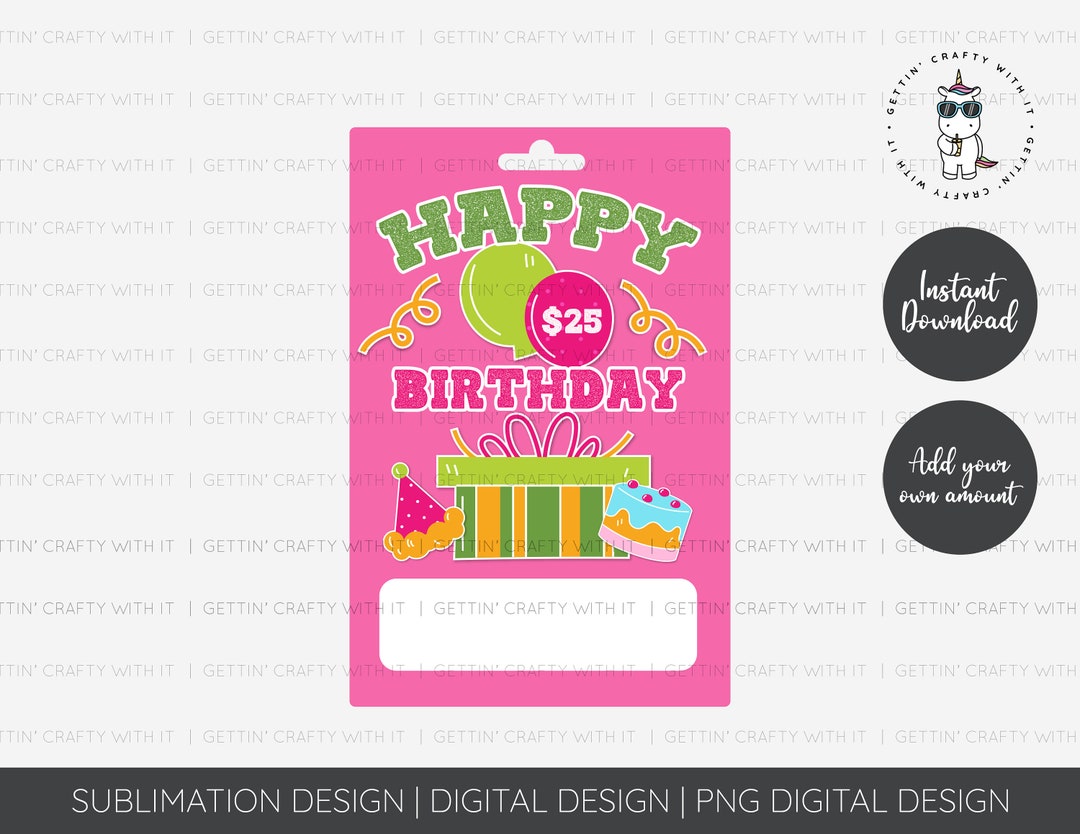 Pink Happy Birthday Money Card PNG Digital Design 6x4 Money - Etsy