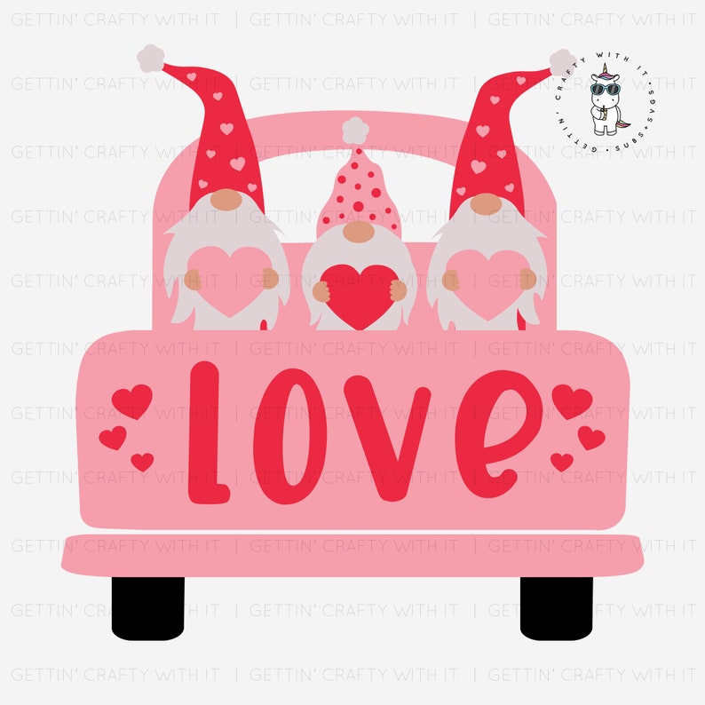Valentine Truck Gnomes Ready to Press Sublimation Transfer