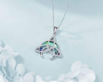 Collar celta de luna con concha de abulón de plata de ley 925, cadena ajustable para mujer