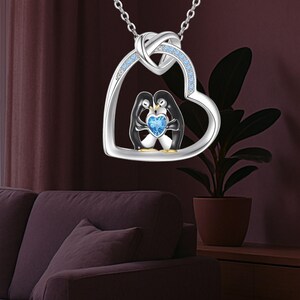 Pinguin Herz Halskette 925 Sterling Silber Tier Anhänger Halskette für Frauen