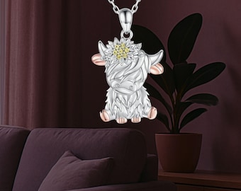 Highland Cow Necklace 925 Sterling Silver Animal Jewelry For Women