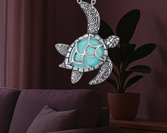 Schildpadketting 925 sterlingzilveren oceaansieraden Larimar-hangerketting voor dames
