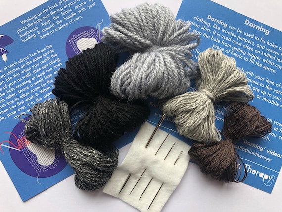 Grey Darning Kit Mending Yarns Woollen Yarns Kit Knitwear Mending