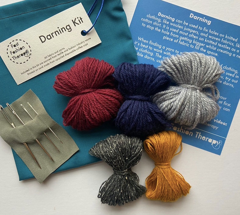 Grey Darning Kit Mending Yarns Woollen Yarns Kit Knitwear Mending