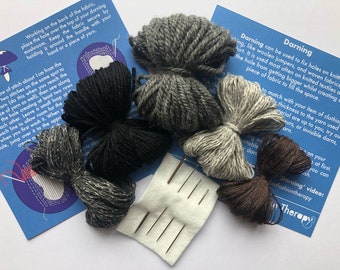 Grey Darning Kit; Mending Yarns; Woollen Yarns Kit; Knitwear Mending Kit