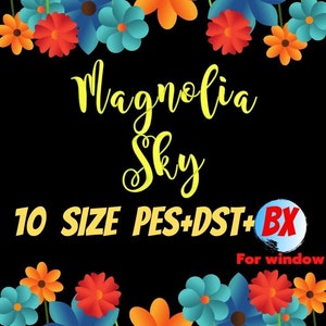 Fuentes de bordado Magnolia Sky, PES,DST, archivo BX, fuente Script, fuente de caligrafía, diseños de bordado, fuentes de bordado a máquina, bordado a máquina