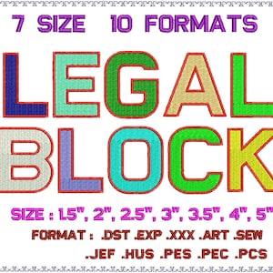 Legal Block 2 color(Fill+Satin) Embroidery Fonts Machine Embroidery Designs Monogram Alphabet Letters Digital Font Download Instant Download