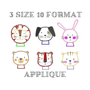 Cute animal applique 6 in 1 embroidery designs,lion,dog,rabbit,bear,tiger,cat machine embroidery files, Cartoon digital embroidery