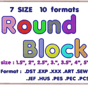 Round Block 2 color(Fill+Satin) Embroidery Fonts Machine Embroidery Designs Monogram Alphabet Letters Digital Font Download Instant Download