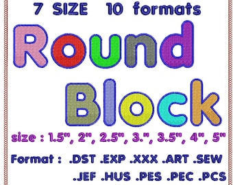 Fill+Satin Round Block 3 color Embroidery Fonts Machine Embroidery Designs Monogram Alphabet Letters Digital Font Download Instant Download