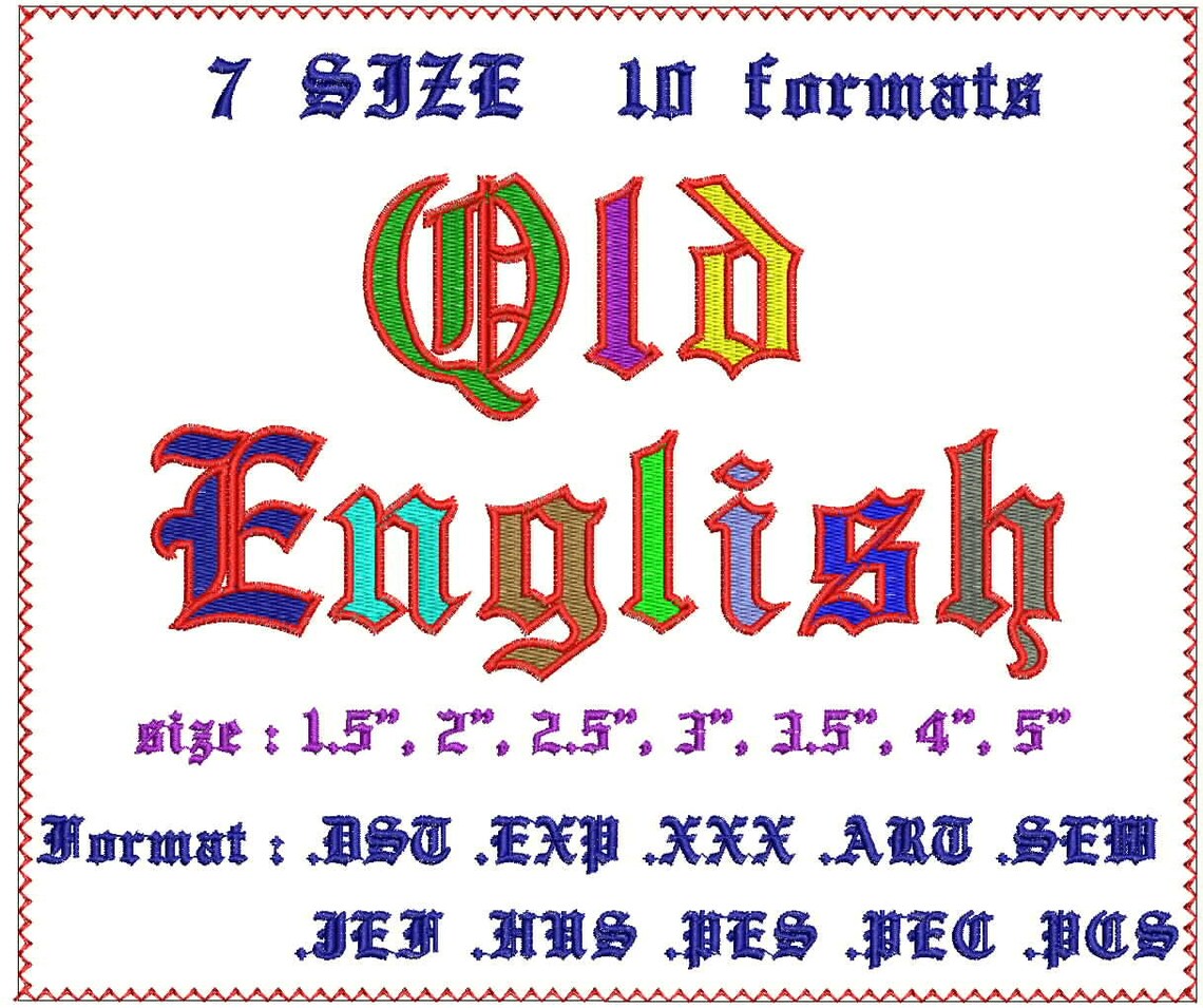 Old English 2 colorFillSatin Embroidery Fonts Machine Etsy