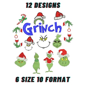 Grinch embroidery designs, Cartoon machine embroidery files,Christmas digital embroidery