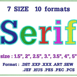 Font Serif a 2 colori (riempimento + raso) Disegni per ricamo a macchina Monogramma Lettere dell&#39;alfabeto Font digitale Download immediato