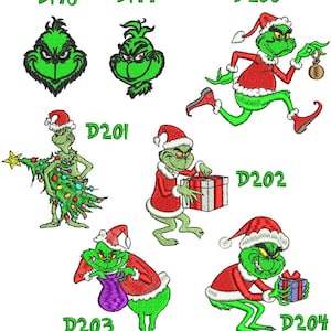 Grinch 7 in 1 embroidery designs, Cartoon machine embroidery files,Christmas digital embroidery D198-204