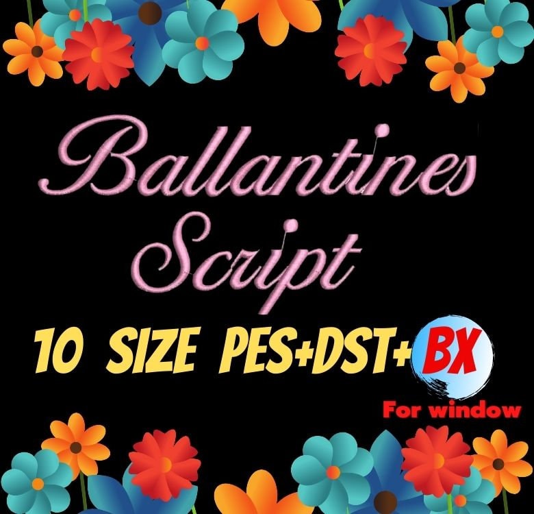 Ballantines Script ricamo font,PES,DST,file BX,Script font,ricami,caratteri ricamo macchina,ricamo macchina