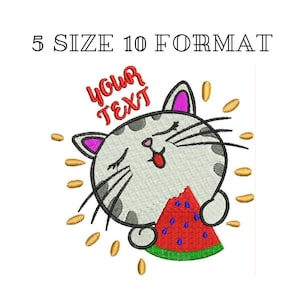 Cute cat love watermelon embroidery designs,Cartoon machine embroidery files,animal digital embroidery,baby t shirt,cat embroidery pattern