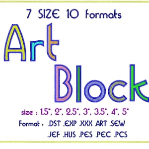 Art Block 2 color(Fill+Satin) Embroidery Fonts Machine Embroidery Designs Monogram Alphabet Letters Digital Font Download Instant Download