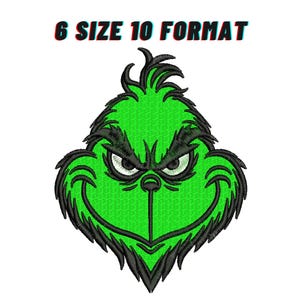 Grinch face embroidery designs, Cartoon machine embroidery files,Christmas digital embroidery D198