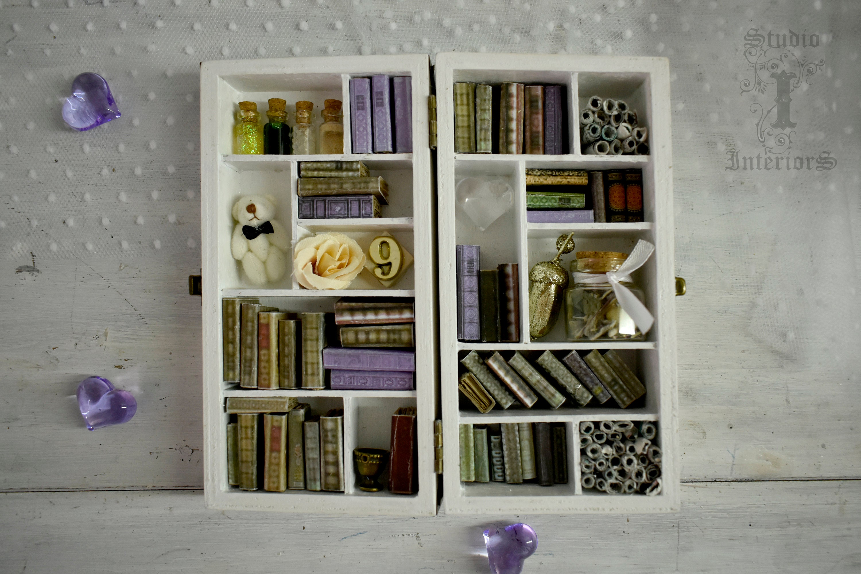 Miniature library with mini books handmade mini books white Etsy