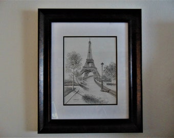 Paris Drawing, Eiffel Tower, Paris Sketch Art, Paris gift Decor, Paris wall art Decor.