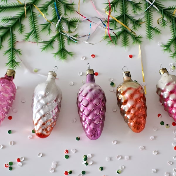 Vintage Christmas Ornaments, Tree Ornaments Set, Glass Pine Cone, Christmas Decoration, Vintage tree baubles, Soviet ornaments