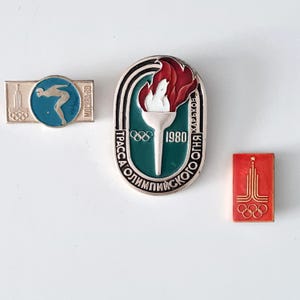 Vintage Moscow Olympiad 1980 Enamel Pin Set: USSR Collectible Badges